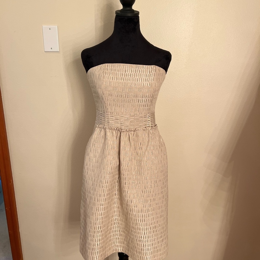 Talbots Strapless Beige & Gold Textured Cocktail Dress